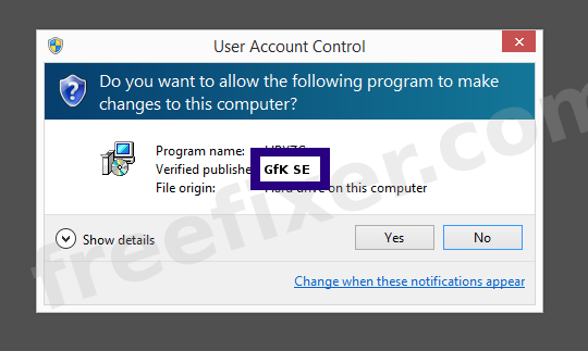 Screenshot where GfK SE appears as the verified publisher in the UAC dialog